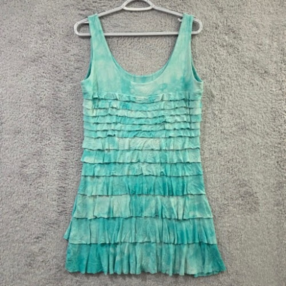 Isle by Melis Kozan Tie Dye Ruffle Cha Cha Dress Medium Teal Mermaidcore Y2K